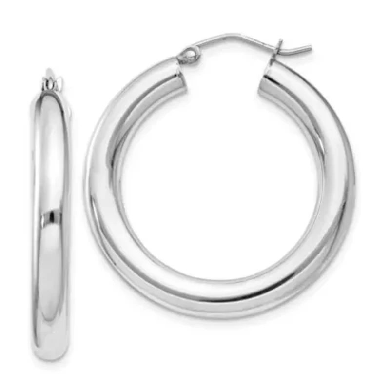 Sterling Silver Rhodium-plated 4mm Round Hoop Earrings