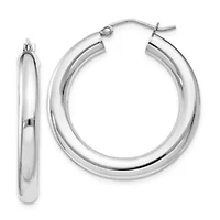 Sterling Silver Rhodium-plated 4mm Round Hoop Earrings