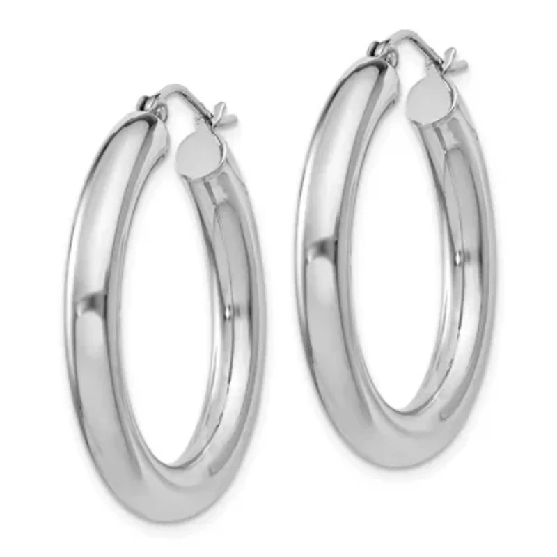 Sterling Silver Rhodium-plated 4mm Round Hoop Earrings