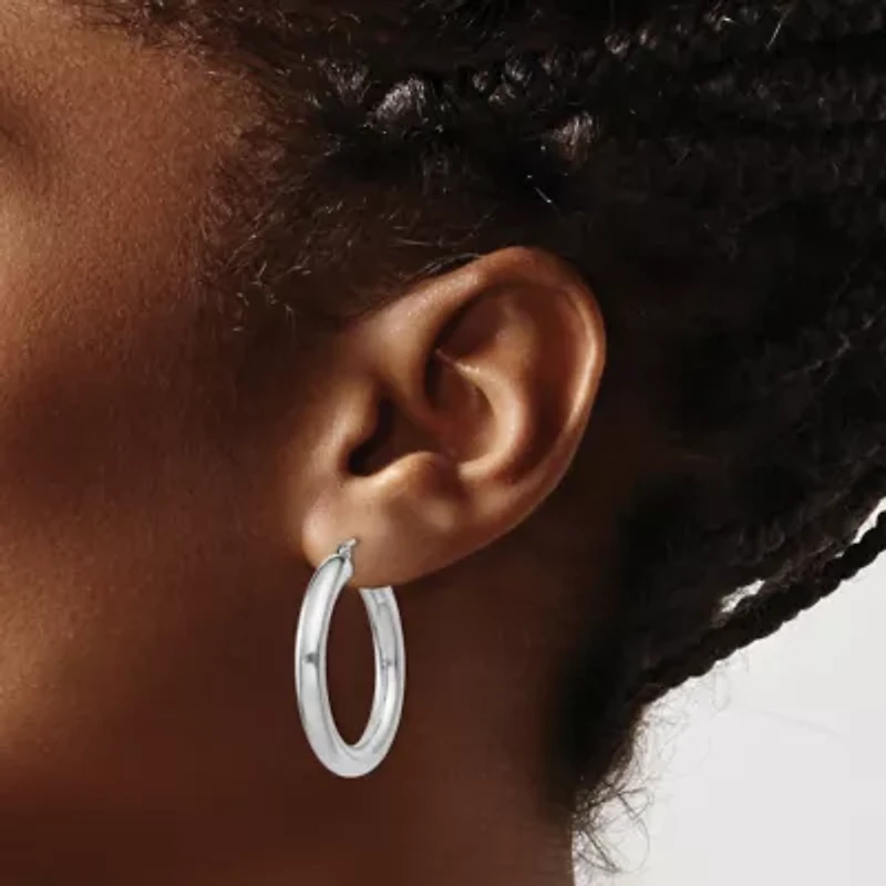 Sterling Silver Rhodium-plated 4mm Round Hoop Earrings
