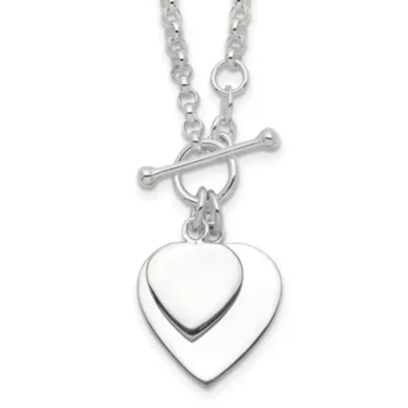 Sterling Silver Double Heart Toggle Necklace