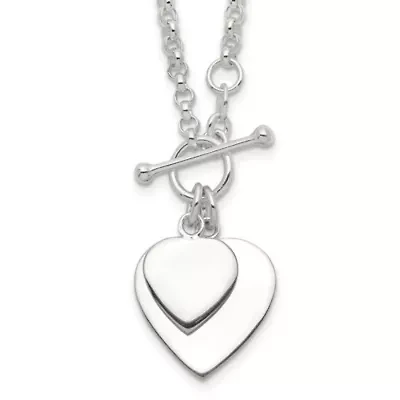 Sterling Silver Double Heart Toggle Necklace