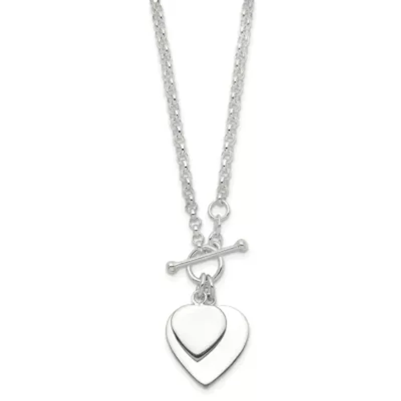 Sterling Silver Double Heart Toggle Necklace
