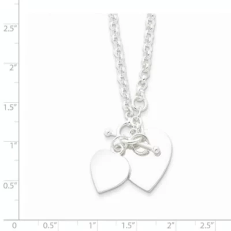 Sterling Silver Double Heart Toggle Necklace