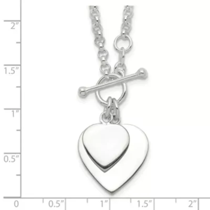 Sterling Silver Double Heart Toggle Necklace