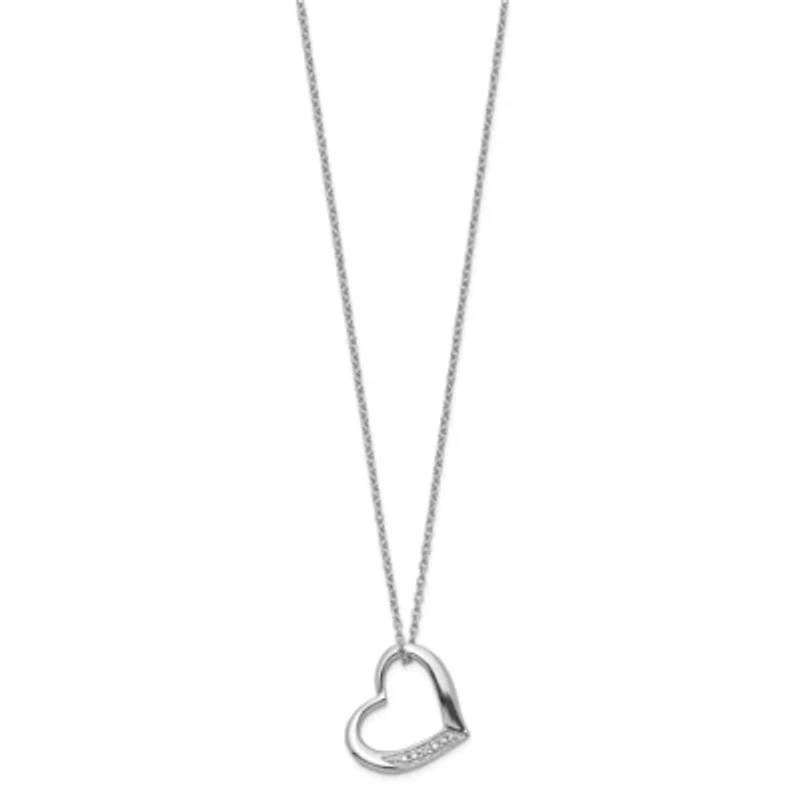 Sterling Silver Rhodium-plated Heart with Diamond Accent Necklace