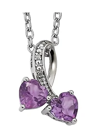 1.4 ct. t.w. Amethyst and 1/10 ct. t.w. Diamond Heart 18-Inch Necklace in Sterling Silver and 14K Gold Accent