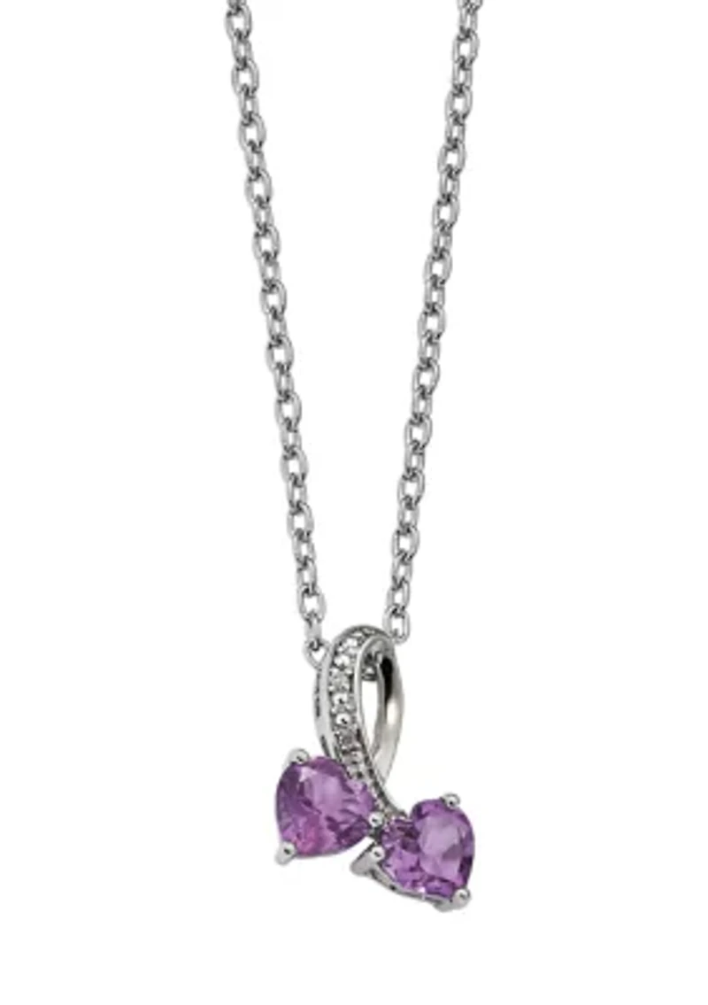 1.4 ct. t.w. Amethyst and 1/10 ct. t.w. Diamond Heart 18-Inch Necklace in Sterling Silver and 14K Gold Accent