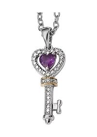 1/3 ct. t.w. Amethyst and 1/10 ct. t.w. Diamond Key 17-Inch Necklace in Sterling Silver and 14K Gold Accent