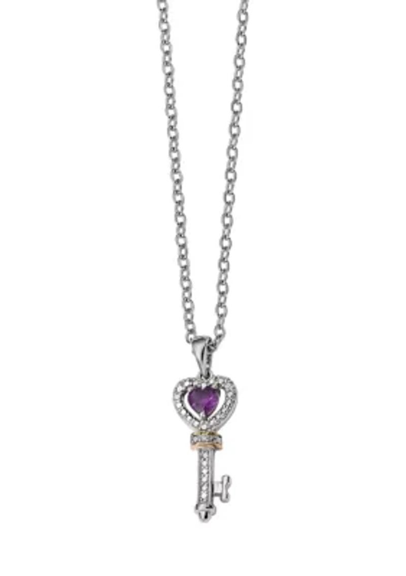 1/3 ct. t.w. Amethyst and 1/10 ct. t.w. Diamond Key 17-Inch Necklace in Sterling Silver and 14K Gold Accent