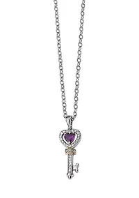 1/3 ct. t.w. Amethyst and 1/10 ct. t.w. Diamond Key 17-Inch Necklace in Sterling Silver and 14K Gold Accent