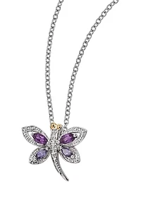 1/2 ct. t.w. Amethyst, 1/4 ct. t.w. Lolite and 1/10 ct. t.w. Diamond Dragonfly 17-Inch Necklace in Sterling Silver and 14K Gold Accent