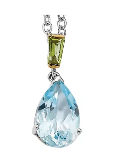 3.73 ct. t.w. Sky Blue Topaz and 1/4 ct. t.w. Peridot Necklace in Rhodium Plated Sterling Silver and 14K Gold Accent