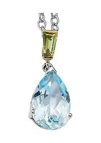 3.73 ct. t.w. Sky Blue Topaz and 1/4 ct. t.w. Peridot Necklace in Rhodium Plated Sterling Silver and 14K Gold Accent