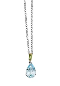 3.73 ct. t.w. Sky Blue Topaz and 1/4 ct. t.w. Peridot Necklace in Rhodium Plated Sterling Silver and 14K Gold Accent