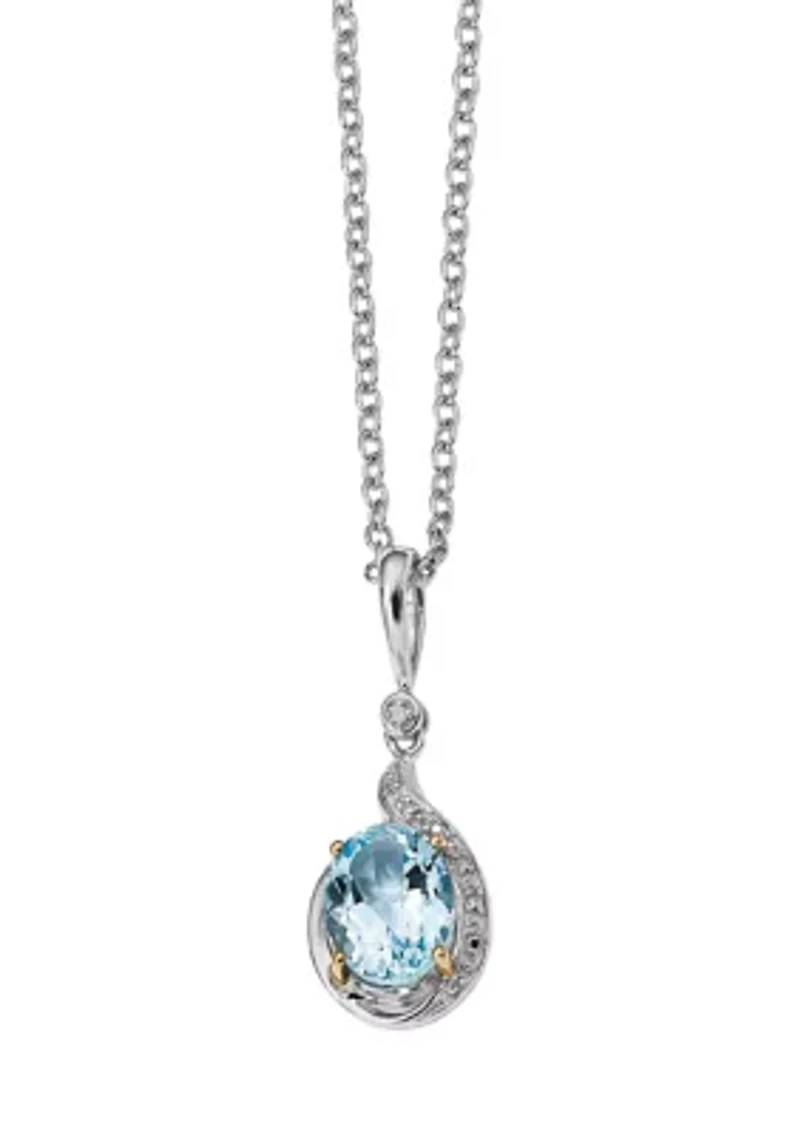 3.15 ct. t.w. Sky Blue Topaz and 1/10 ct. t.w. Diamond Necklace in Sterling Silver and 14K Gold True Two-Tone