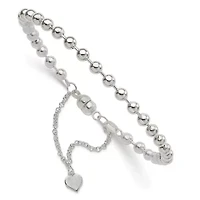 Sterling Silver Beaded Dangling Heart Bracelet