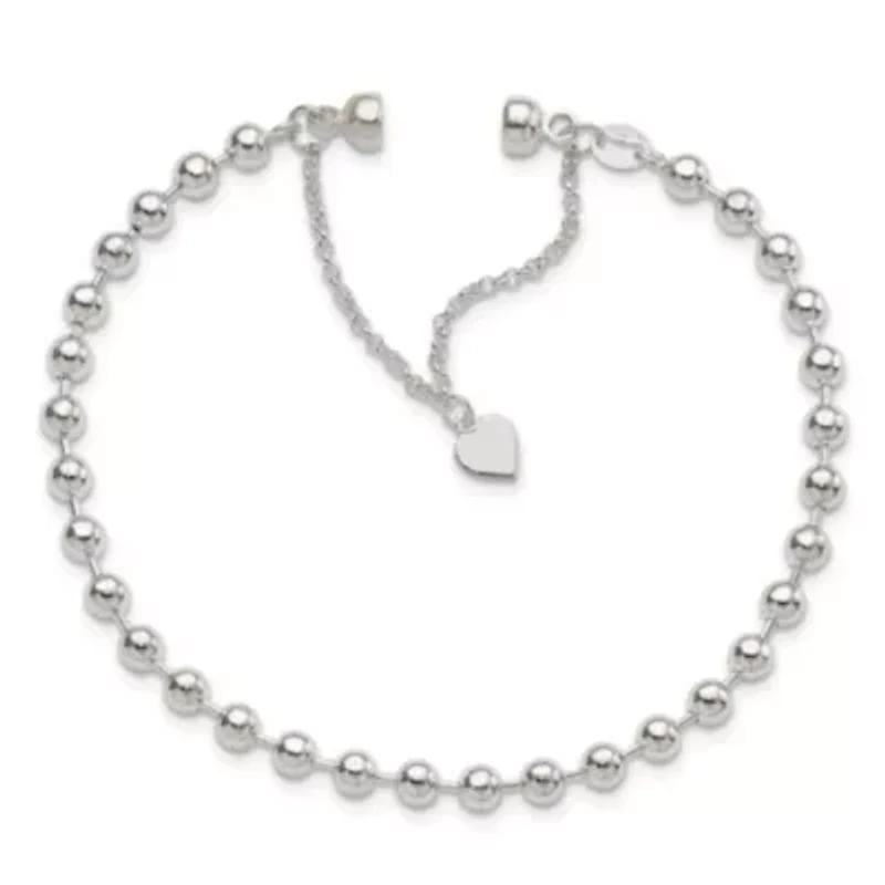Sterling Silver Beaded Dangling Heart Bracelet