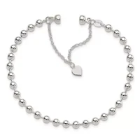 Sterling Silver Beaded Dangling Heart Bracelet
