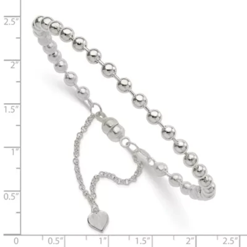 Sterling Silver Beaded Dangling Heart Bracelet