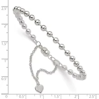 Sterling Silver Beaded Dangling Heart Bracelet