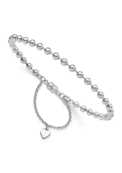 Sterling Silver Rhodium-plated 4mm Beaded Dangling Heart Bracelet