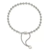 Sterling Silver Rhodium-plated 4mm Beaded Dangling Heart Bracelet