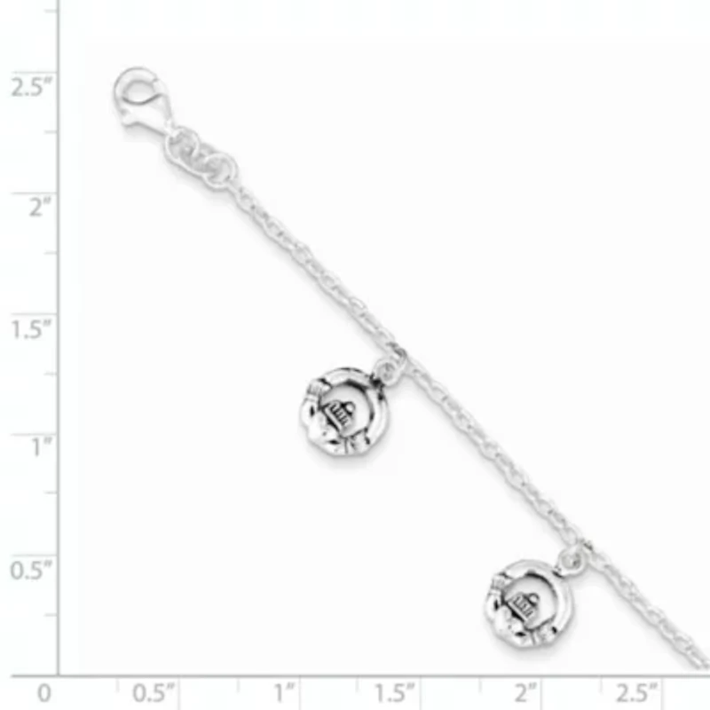 Sterling Silver Antiqued Claddagh Bracelet