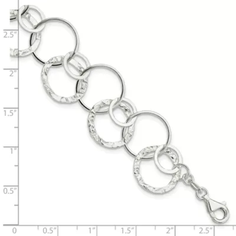 Sterling Silver Polished Textured Fancy Circle Link Bracelet
