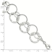 Sterling Silver Polished Textured Fancy Circle Link Bracelet