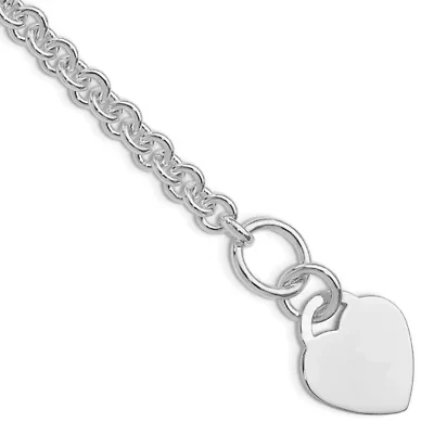 Sterling Silver Rhodium-plated Polished Heart Bracelet