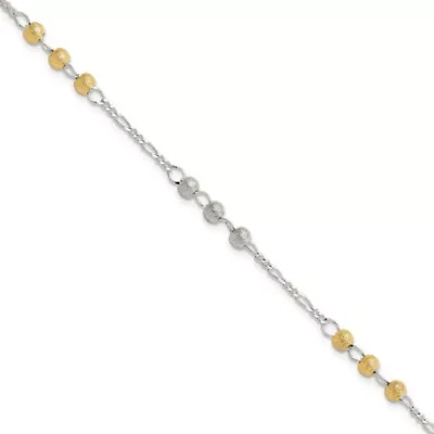 Sterling Silver Gold-tone Textured Beaded Bracelet