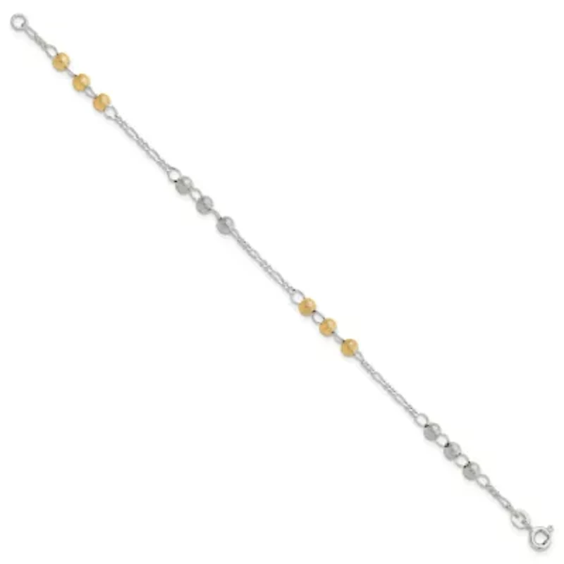 Sterling Silver Gold-tone Textured Beaded Bracelet