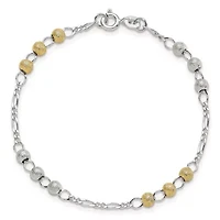 Sterling Silver Gold-tone Textured Beaded Bracelet