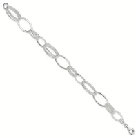 Sterling Silver Polished and Textured Oval Link Bracelet