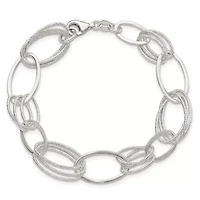 Sterling Silver Polished and Textured Oval Link Bracelet