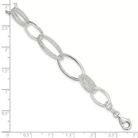 Sterling Silver Polished and Textured Oval Link Bracelet