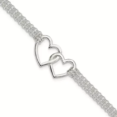 Sterling Silver Polished 3-strand with 0.5 Extender Heart Bracelet
