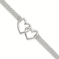 Sterling Silver Polished 3-strand with 0.5 Extender Heart Bracelet