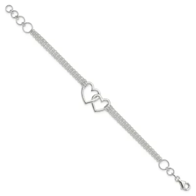 Sterling Silver Polished 3-strand with 0.5 Extender Heart Bracelet