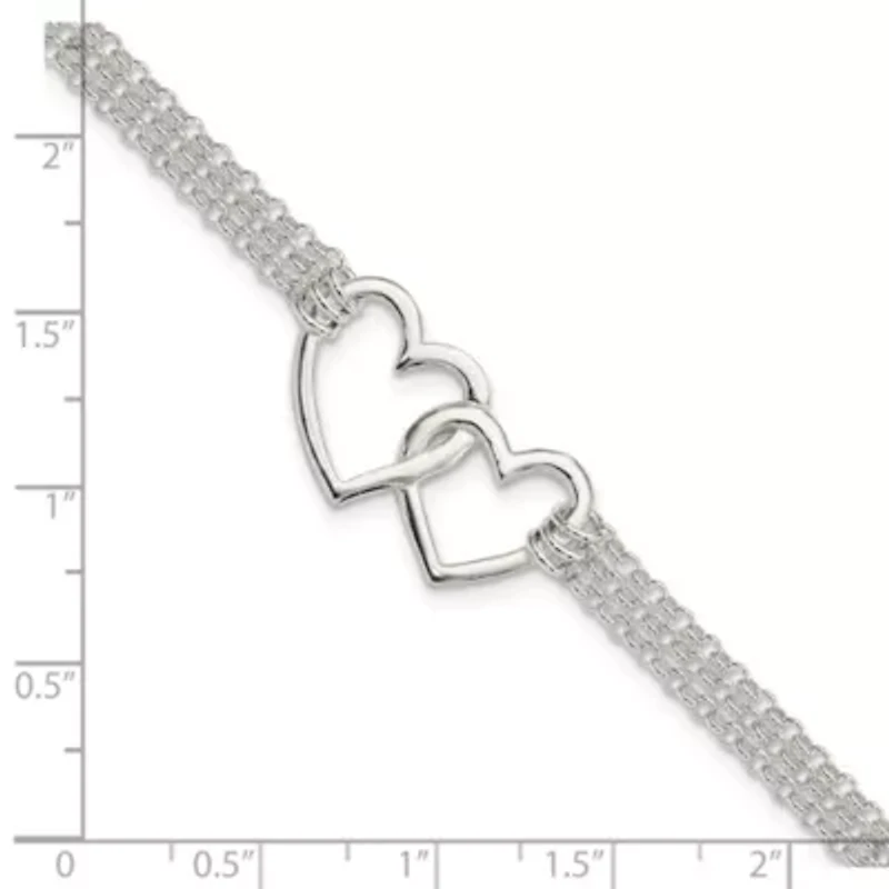 Sterling Silver Polished 3-strand with 0.5 Extender Heart Bracelet