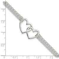Sterling Silver Polished 3-strand with 0.5 Extender Heart Bracelet
