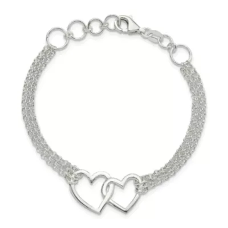 Sterling Silver Polished 3-strand with 0.5 Extender Heart Bracelet