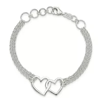 Sterling Silver Polished 3-strand with 0.5 Extender Heart Bracelet