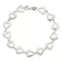 Sterling Silver Polished Heart Bracelet