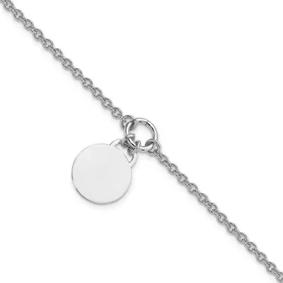Sterling Silver Rhodium-plated Disc with 1-inch Extension Bracelet