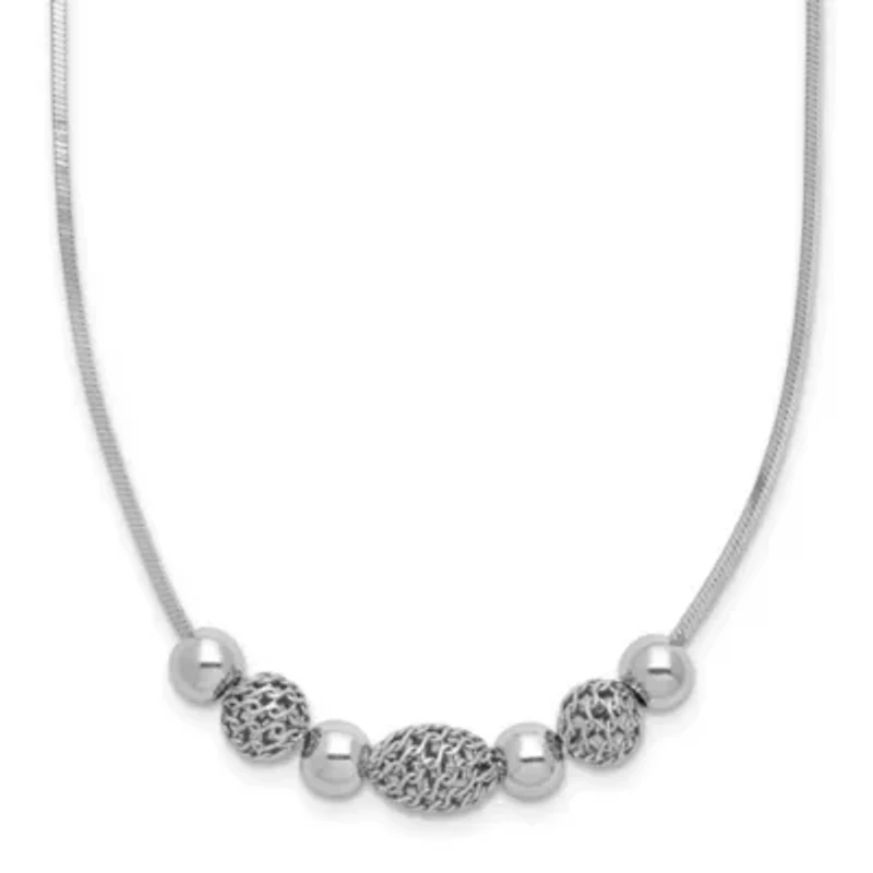 Sterling Silver Rhodium-plated Polished Filigree Bead Necklace