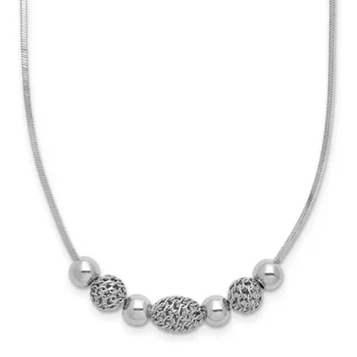 Sterling Silver Rhodium-plated Polished Filigree Bead Necklace
