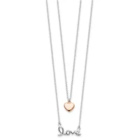 Sterling Silver Rose-tone LOVE and Heart 18-inch Necklace
