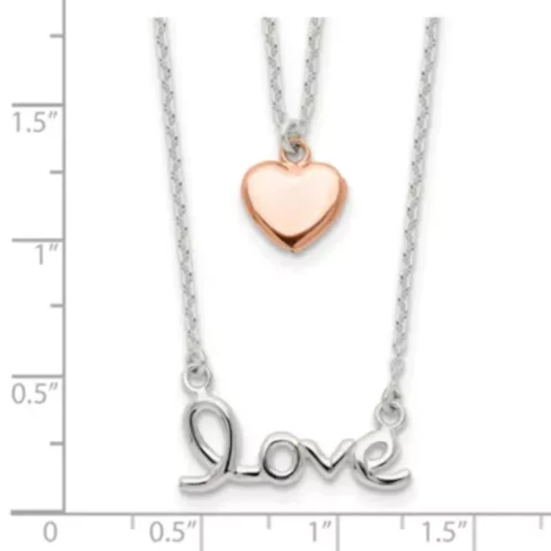 Sterling Silver Rose-tone LOVE and Heart 18-inch Necklace
